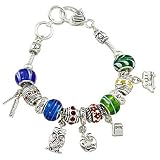 Silvertone Multi Color Glass Bead School Theme Charm Bracelet Fashion Jewelry