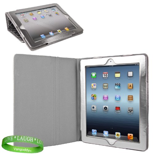 Silver Padded iPad Skin Cover Case Stand with Screen Flap and Sleep Function for all Models of The New Apple iPad ( 3rd Generation, wifi , + AT&T 4G , 16 GB , 32GB , 64 GB, MC707LL/A , MD328LL/A , MC705LL/A , MC706LL/A , MD329LL/A , MD368LL/A , MC756LL/A , MC744LL/A ect.. ) + Live * Laugh * Love Vangoddy Trademarked Wrist Band!!!