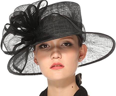 Church Kentucky Derby Carriage Tea Party Wedding Wide Brim Sinamay Hat Black