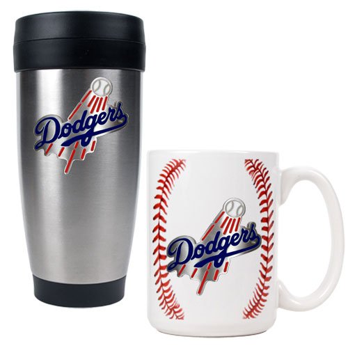 Los Angeles Dodgers MLB Stainless Steel Travel Tumbler & Game ball Ceramic Mug Set - Primary Logo