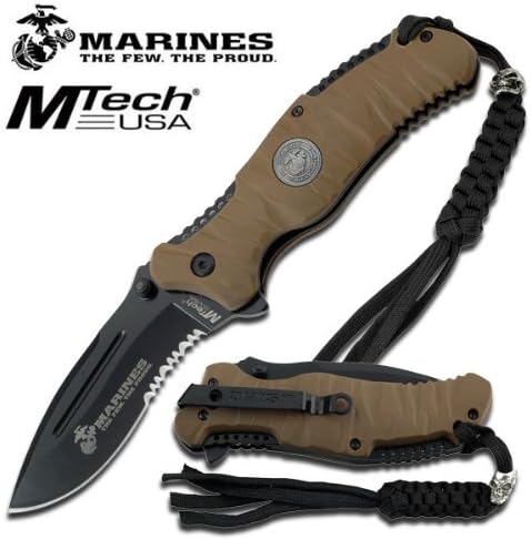 M-A1020BT US kgnw1v2 MARINES TACTICAL RESCUE ASSISTED OPENING 9mWCJIGb KNIFE - BROWN ajuiioptr 4567fffg 567ybghjk Mtech Officially Licensed US Marines Tactical Rescue Assisted Opening Knife US Marines Spring Assisted Folding Knife 5" Closed Length 4MM Thick Black Half Serrated Stainless Steel Blade With dLAkt4BLTO Pocket 2pEdjC5W Clip