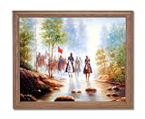 Civil War Grey Soldier On Horses Home Decor Wall Picture Oak Framed Art Print