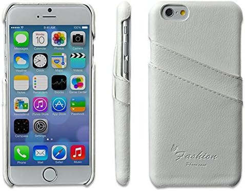 Leater iPhone 6 Plus case Genuine Leather iPhone 6/6s Plus case with Slots for ID/bank cards - Perfect Slim Fit Luxury Cases cover[White]