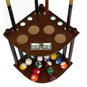 Click here to buy 8 Cue Stick Pool Table Ball floor Rack with Scorer, Mahogany Finish.