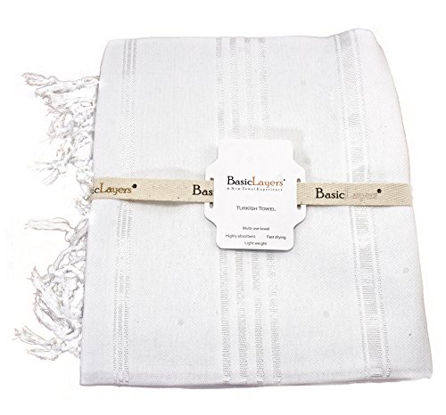 Basic Layers 100% Cotton Pestemal Turkish Bath Towel, 37x70", White Silver