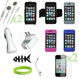 CrazyOnDigital Accessories Case Charger Screen Protector Kit 16 Items Combo Pack for Apple iPhone 4 iPhone 4S 4G HD 16GB 32GB Wireless Cell Phone