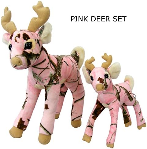 Pink Camo Realtree Deer Set 14 Inch &amp; 10 Inch Animal Camouflage Stuffed Animal Soft Plush Dad Daughter Mom Gift