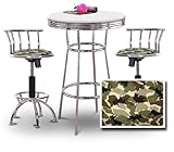 Chrome Bar Table & 2 Chrome Adjustable 24"-29" Camouflage Seat Barstools