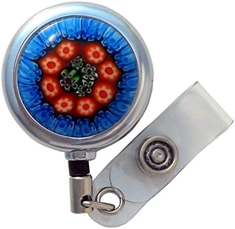 Glass Badge Holder Metal Retractable Reel with Slide Type Belt Clip Backing (blue)