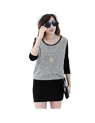 Acrylic/Cotton Long Sleeves Round Neck Ruched Lace Mini Dress 