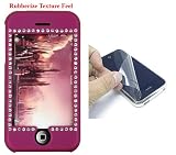 PCMICROSTORE brand Apple iPhone Diamond Purple Rubberize Texture Snap-On Crystal Case Cover with LCD Screen Protector Shield - Compatible with iPhone 4gb 8gb 16gb 1st Generation ONLY