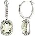 14k White Gold 1 (25mm) tall Earrings, w/ 0.36 Carat Round Diamonds & 3.65 Carats Green Amethyst Stones