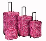 Rockland Luggage Brown Leaf 4 Piece Luggage Set, Pink Bandana, One Size