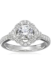 Platinum-Plated Sterling Silver Swarovski Zirconia Antique Frame Halo Ring (1 cttw)