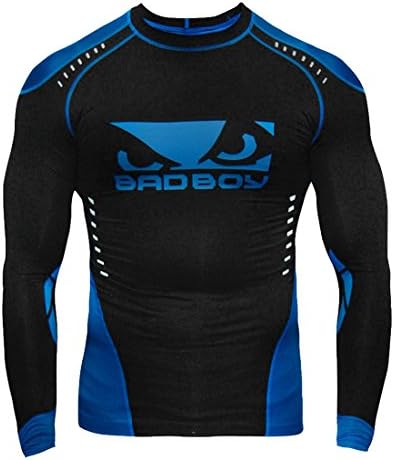 Bad Boy Men's Sphere Compression Rash Guard MMA L/S Large Black/Blue