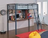 Kid's Twin Size Blue Metal Workstation Bunk Loft Bed with Storage