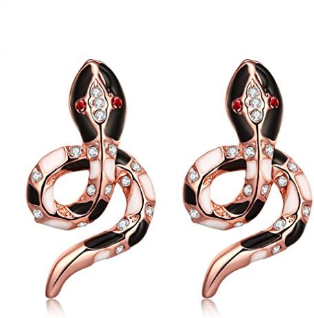 Snake Stud Earrings Rose gold Plated Czech Diamonds Decorated Cute Studs for Gils and Womens