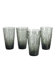 Home: Tumbler Drinking Cups, Vintage Pressed Glass, Handmade, 6 Inch, Wedding Reception Drinkware, Restaurant & Bistro Dishware, (Smokey Grey), (4 Pack)