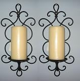 2 Tuscan Iron Metal Candle Wall Sconces Holders Set