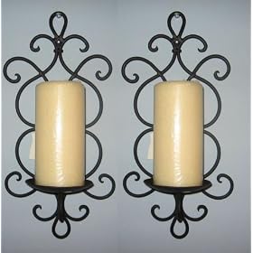 Decorative Black Wrought Iron Candle Wall Sconce Set