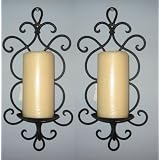 Decorative Black Wrought Iron Candle Wall Sconce Set ~ TreasureCombers