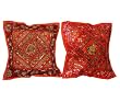 2 Coral Red Sequin Embroidery Sari Toss Pillow Cushion Covers
