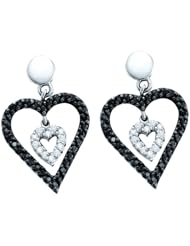 14K White Gold 0.58CT Black Diamond Doubble Heart Earring