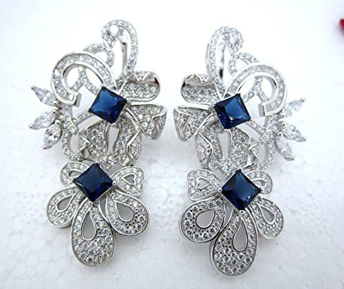 925 Silver Sterling Fancy Earrings with Top Quality Cubic Zirconia Plating 18k White Gold
