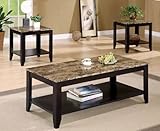 3pc Coffee Table & End Table Set Faux Marble Top Espresso Finish