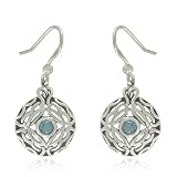Sterling Silver Celtic Knot Round-Shaped Blue Topaz Earrings
