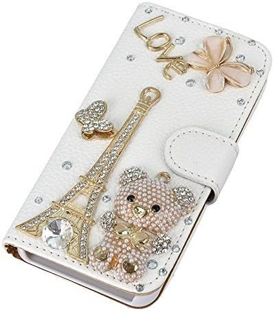 IPhone 6 Plus Wallet Case,doopoo (TM) White Luxury Cute 3D Handmade Fashion Bling Girl Woman Diamond Sparkle Glitter Crystal Rhinestone PU Leather Flip Wallet Purse with Credit Card Slots Case Cover for Iphone 6 Plus (5.5 Inch) (Iphone 6 Plus, Bear)
