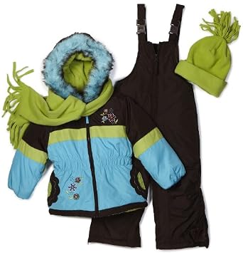 Rothschild Girls Blue and Brown Snowsuit With Faux Fur Trim Hood
