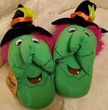 Light up Witch Plush Soft Shoes Slippers, Green, Kid Size 2-3, Great for Halloween Costume