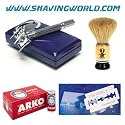 Traditional Shaving Set (Derby Razor Blades, Arko Soap Stick,  Jaguar Brush, SF Double Edge Razor)
