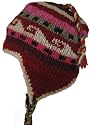 Wool Chullo Fleece Lined Ski Hat Toque with Ear Flaps Winter Knit Beanie Mountaineering Skull Cap - Plum / Pink / White - Red G
