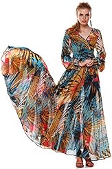 Sheer Floral Print Tropical Print Long Sleeves Chiffon Summer Party Dress 