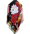 SilkNOW Hand Painted Black and Light Brown 100% Pure Silk Chiffon Georgette Scarf with Beautiful Multi Colored Floral Pattern
