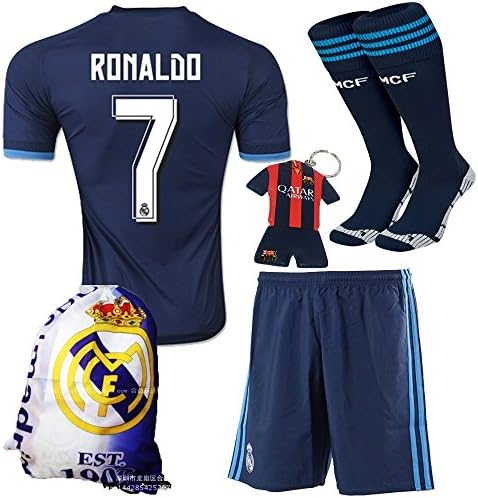 2015/2016 #7 Away Blue Soccer Football Jersey Sportswear Team Polo Shirt & Short & Sock & Key Chain & Soccer Bag FOR Kids (5-6 YEARS)