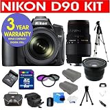 Nikon D90 12.3 MP Digital SLR Camera with 18-55mm f/3.5-5.6G VR Lens + Sigma 70-300MM Macro Zoom Lens + High Definition .40X Super Wide Fisheye Lens + High Capacity Li-Ion Battery + 8 GB Memory Card + 50 Titanium Anodized Tripod + 6 Piece Accessory Kit + Deluxe Padded Camera Bag + Multi-Coated Glass UV Filter + Multi-Coated Glass Polarizer Filter + Multi-Coated Glass FLD Filter + 3 Year Warranty Repair Contract