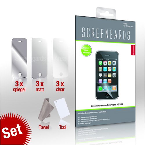 Screengards - Display Schutz-Folie für Apple iPhone 3G / 3GS (9er-Set: ultra-clear, matt und verspiegelt)