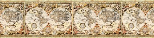 Brewster Parkview Designs 259B39975 Murals Around The World Antique World Map Wall Border, 7.5″ by 120″