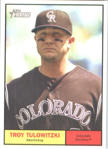 2010 Topps Heritage Baseball Card # 377 Troy Tulowitzki - Colorado Rockies - Mint Condition - MLB Trading Card Shipped In Protective ScrewDown Display Case!