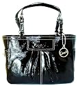 Coach East West Gallery Black Patent Leather Pleated Tote Bag - 13761