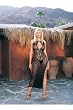 Sexy 2Pc Swirl Lace Long Dress Gown With Lace Up Front, Includes Matching G-String Lingerie Set Leg Avenue by Fenvy One Size, Black