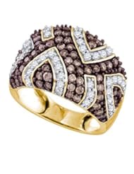 1.59 Carat (ctw) 10K Yellow Gold Round White & Cognac Diamond Ladies Fashion Cocktail Right Hand Band