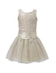 Girls Charmeuse/Metallic/Nylon/Polyester/Satin/Tulle Ballerina Piping Lace  Dress With a Sash 
