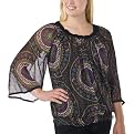 Pure Energy Plus Bell Sleeve Raglan Top - Purple Print