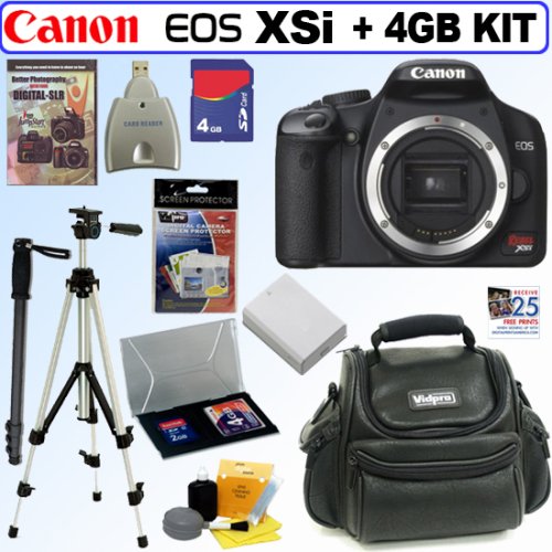 Canon Digital Rebel XSi 12MP Digital SLR Camera (Black) + 4GB Deluxe Accessory Kit