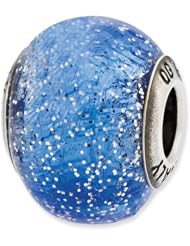 Sterling Silver Reflections Italian Blue with Silver Glitter Glass Bead