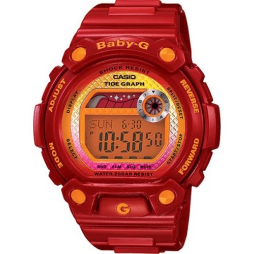 Casio Women's Baby-G BLX100-4 Red Resin Quartz Watch with Orange Dial